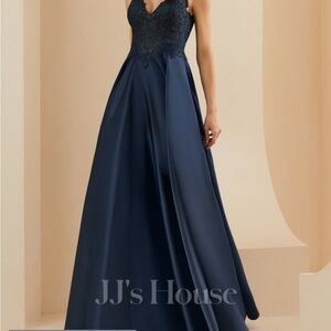 JJs House Navy Blue Lace Evening Dress